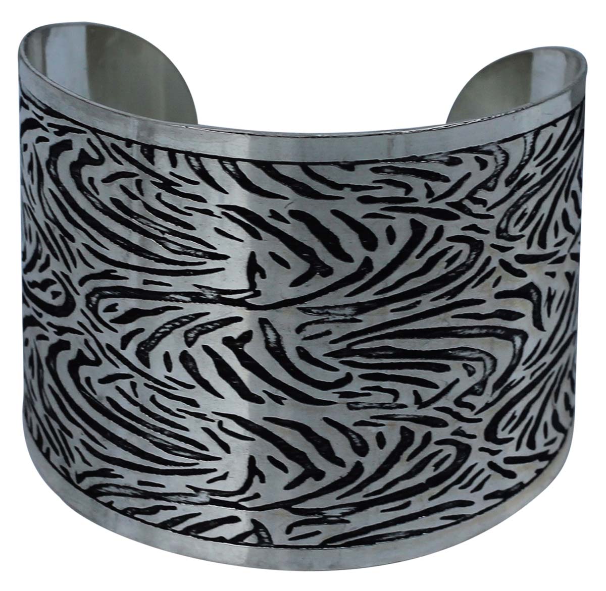 Wholesale Bracelets from India – Antique-Look Cuff Bracelet – Cast in Brass – Nickel Plated & Black Shading – Abstract Patterning – Bracelets in Bulk